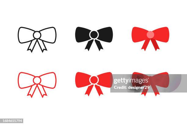 red ribbon bow icon set. - bow-and-arrow-icon stock illustrations