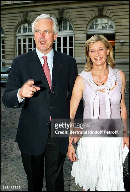 Michel Barnier and wife Isabelle at "La Traviata" In The Gardens Of The Senate In Paris.