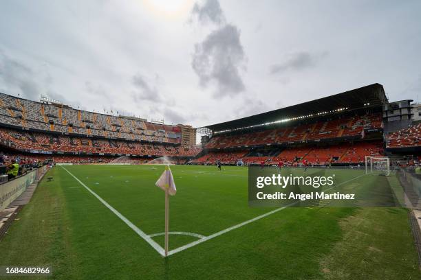 General view inside the stadium prior to the LaLiga EA Sports match between Valencia CF and Atletico Madrid at Estadio Mestalla on September 16, 2023...