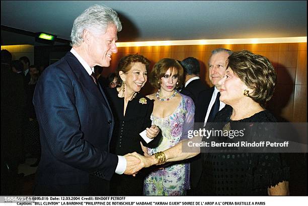 Bill Clinton, Baroness "Philippine De Rothschild", Madame "Akram Ojjeh" at L'Arop Gala At L'Opera Bastille In Paris.