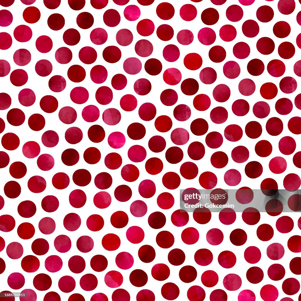 Red Dots Abstract Watercolor Seamless Pattern. Rose Petals Background.