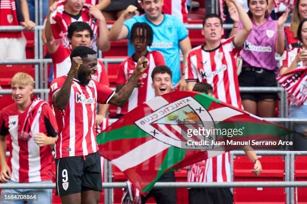 Inaki Williams of Athletic Club celebrates after scoring his team's third goal during the LaLiga EA Sports match between Athletic Bilbao and Cadiz CF...
