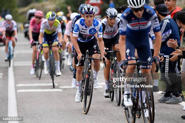Remco Evenepoel of Belgium and Team Soudal - Quick Step - Polka dot Mountain Jersey competes during the 78th Tour of Spain 2023, Stage 20 a 207.8km...