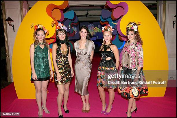 Lorraine Ricard and the hostesses at The 9th Bal Jaune With La Fondation D'Entreprises Ricard And Beaux Arts Magazine Held At Le Doyen Restaurant In...