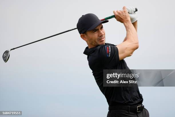 Camilo Villegas of Columbia tees off on the sixth hole during the first round of the Simmons Bank Open for the Snedeker Foundation at The Grove on...