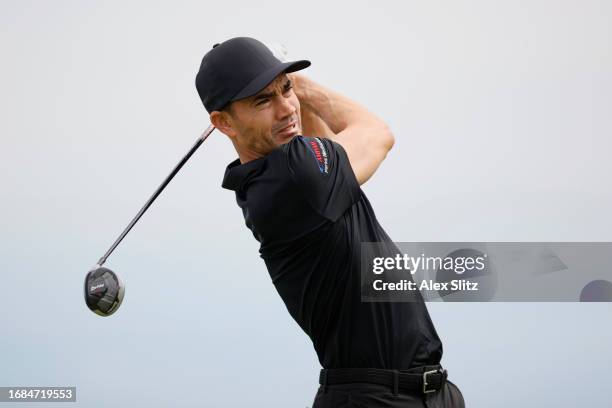 Camilo Villegas of Columbia tees off on the sixth hole during the first round of the Simmons Bank Open for the Snedeker Foundation at The Grove on...