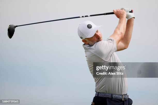 David Skinns of England hits a tee shot on the sixth hole during the first round of the Simmons Bank Open for the Snedeker Foundation at The Grove on...