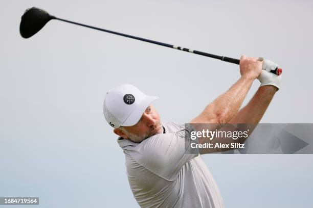 David Skinns of England hits a tee shot on the sixth hole during the first round of the Simmons Bank Open for the Snedeker Foundation at The Grove on...