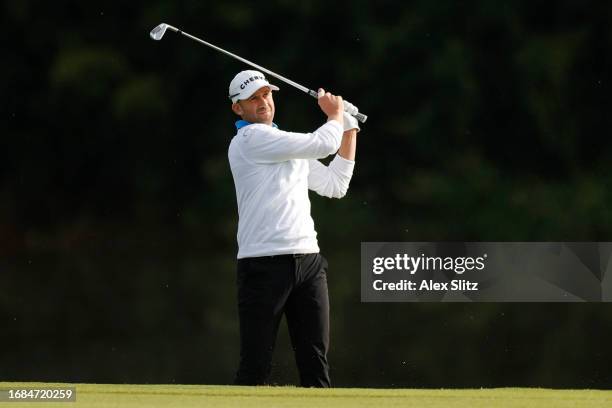 Ben Silverman of Canada watches his shot on the sixth hole during the first round of the Simmons Bank Open for the Snedeker Foundation at The Grove...