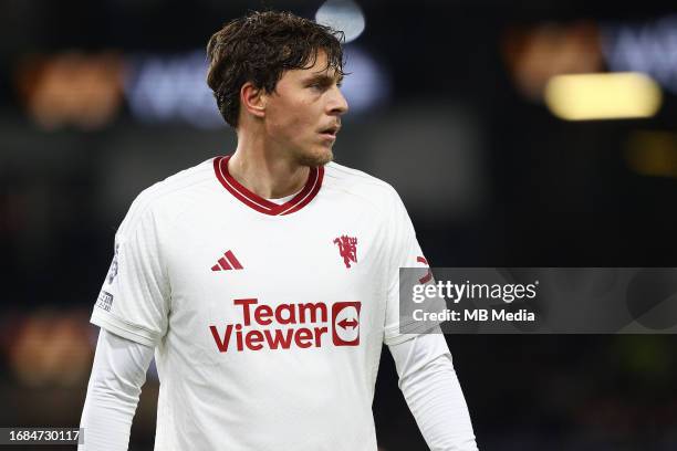 Victor Lindelöf of Manchester United during the Premier League match between Burnley FC and Manchester United at Turf Moor on September 23, 2023 in...