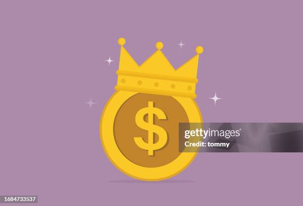 us dollar coin wears a crown for a symbol of financial power and prosperity - financial freedom stock illustrations