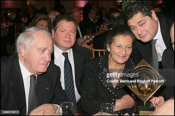 Simone Veil with husband Antoine and their children Jean and Pierre Francois Veil at The Gala Scopus Award 2007 Organised By L' Universite Hebraique...