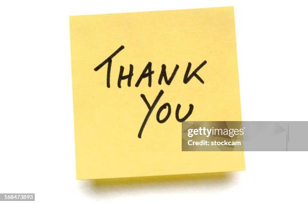 yellow thank you post-it note - thank you note stock pictures, royalty-free photos & images