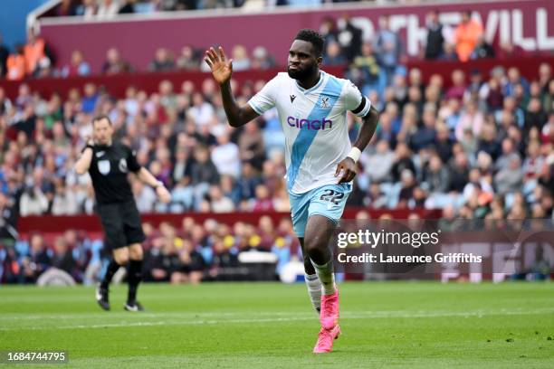 Odsonne Edouard of Crystal Palace celebrates after scoring the team's first goal during the Premier League match between Aston Villa and Crystal...