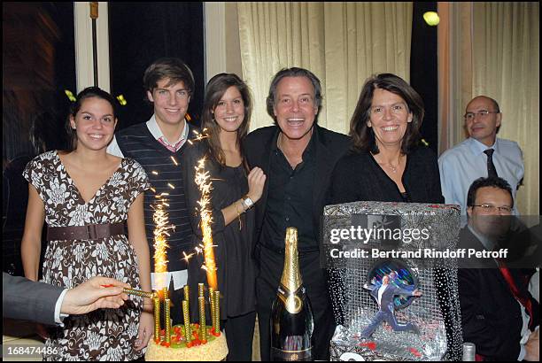 Michel Leeb with wife Beatrice their son Tom and their daughters Elsa Et Fanny at Michel Leeb's 30 Year Career Celebration At Palais Des Congres In...