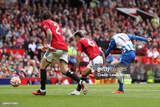 Pascal Gross of Brighton & Hove Albion scores their sides second goal during the Premier League match between Manchester United and Brighton & Hove...