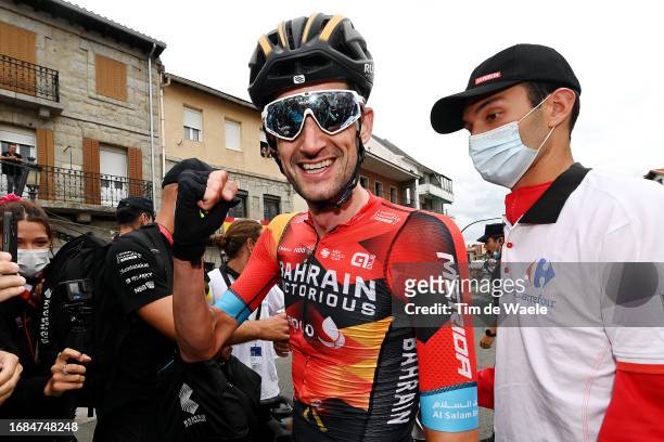 Stage winner Wout Poels of The Netherlands and Team Bahrain - Victorious reacts after the 78th Tour of Spain 2023, Stage 20 a 207.8km stage from...