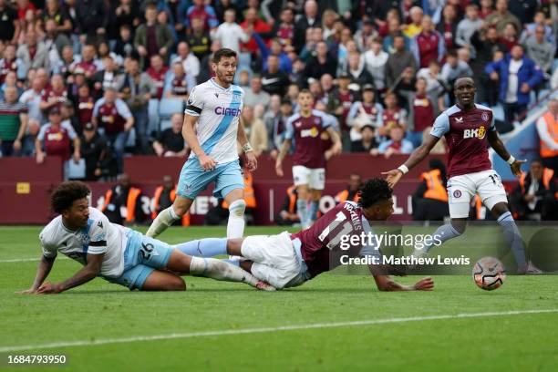 Ollie Watkins of Aston Villa is fouled by Chris Richards of Crystal Palace inside the box which leads to a penalty awarded to Aston Villa during the...