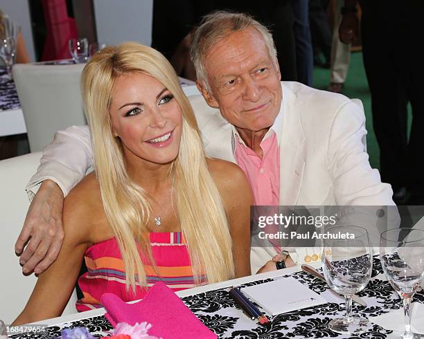 Playboy Founder Hugh Hefner and his wife Playboy Playmate Crystal Hefner attend the 2013 Playmate Of The Year announcement at The Playboy Mansion on...