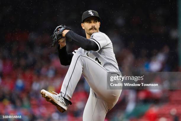 Dylan Cease of the Chicago White Sox pitches against the Boston Red Sox during the first inning at Fenway Park on September 23, 2023 in Boston,...