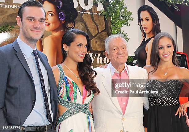 Cooper Hefner, Playboy Playmate of the Year Raquel Pomplun, Hugh Hefner and Jaclyn Swedberg attend the 2013 Playmate Of The Year announcement at The...