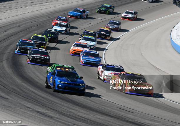 Justin Allgaier leads the way at the start of the Andy's Frozen Custard 300 NASCAR Xfinity Series Playoff race on September 23 at Texas Motor...