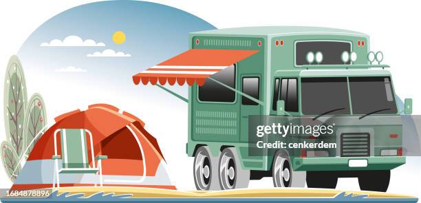 camper truck - dome tent stock illustrations