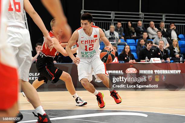 Yifeng Heng, #12 of Team China in action during the Nike International Junior Tournament game between Lietuvos Rytas Vilnius v Team China at London...