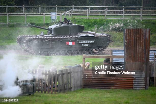 Churchill tank during the display, on September 16, 2023 in Bovington, Dorset. The Tank Museum's Tiger 131 is currently the world's only operational...