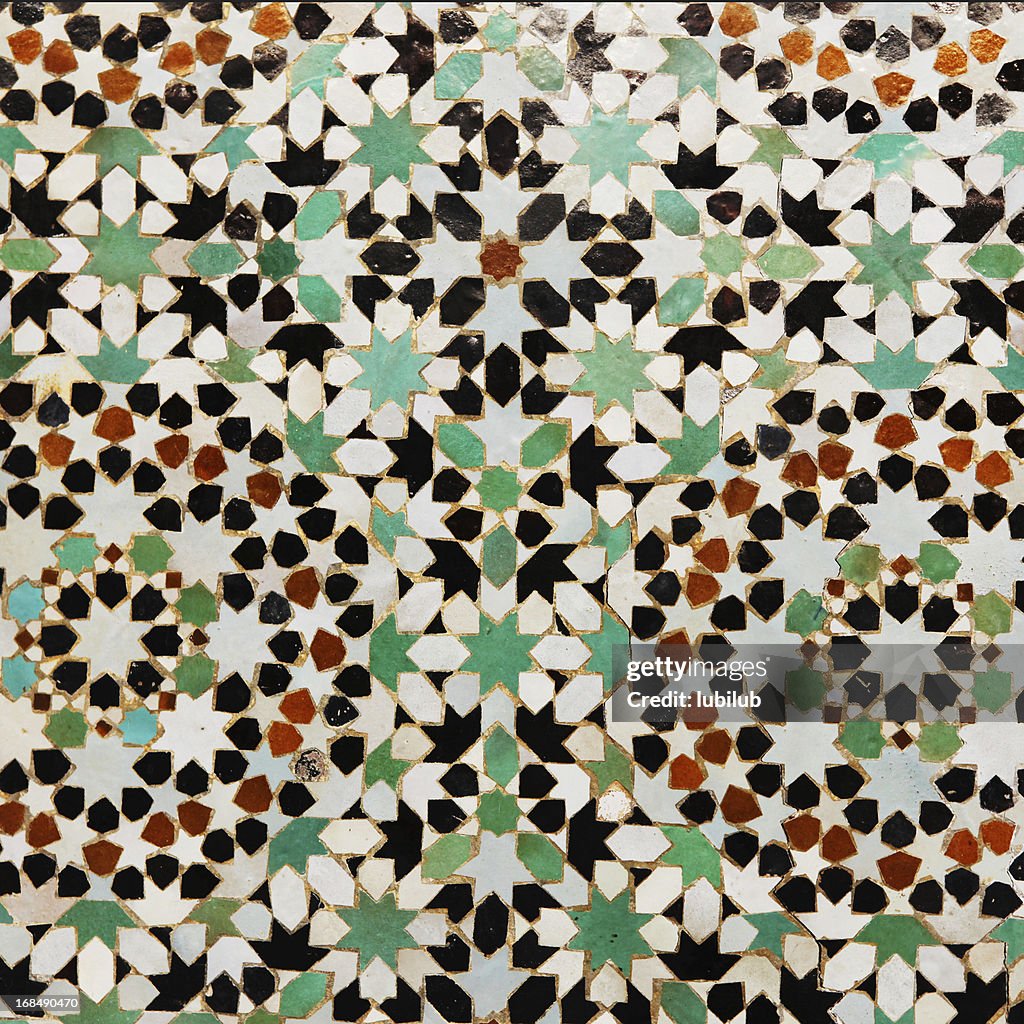 Floral pattern in tiles from Meknes medina, Morocco