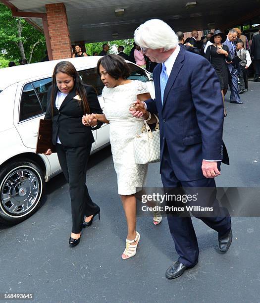 Guest, Donna Kelly Pratte and James Pratte attend Chris Kelly's Funeral Service at the Jackson Memorial Baptist Church on May 9, 2013 in Atlanta,...