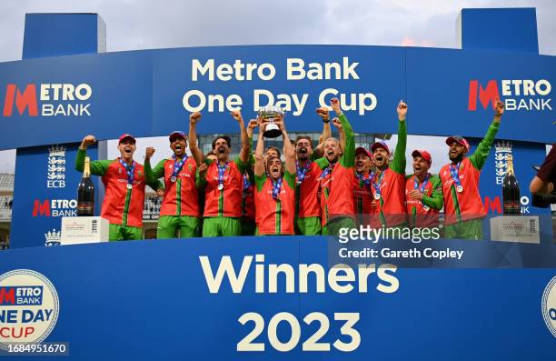 Leicestershire lift the Metro Bank One Day Cup after winning the Metro Bank One Day Cup Final between Leicestershire Foxes and Hampshire at Trent...