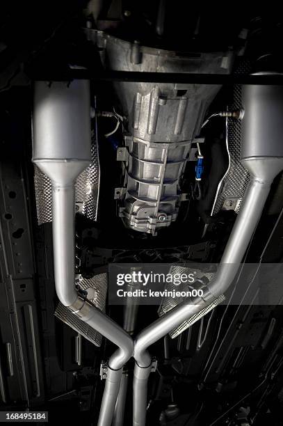 bottom view of a car - exhaust pipe stock pictures, royalty-free photos & images