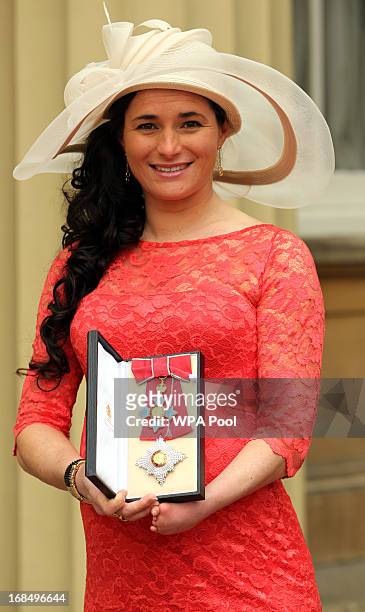 Paralympic Gold medal winning cyclist, Sarah Storey after she became a Dame following an Investiture ceremony at Buckingham Palace on May 10, 2013 in...