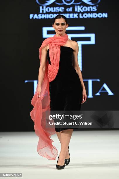 Model walks the runway for TAMTA at the House of Ikons show during London Fashion Week September 2023 on September 16, 2023 in London, England.