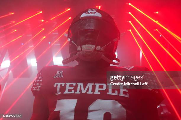 Layton Jordan of the Temple Owls looks on from the tunnel prior to the game against the Miami Hurricanes at Lincoln Financial Field on September 23,...