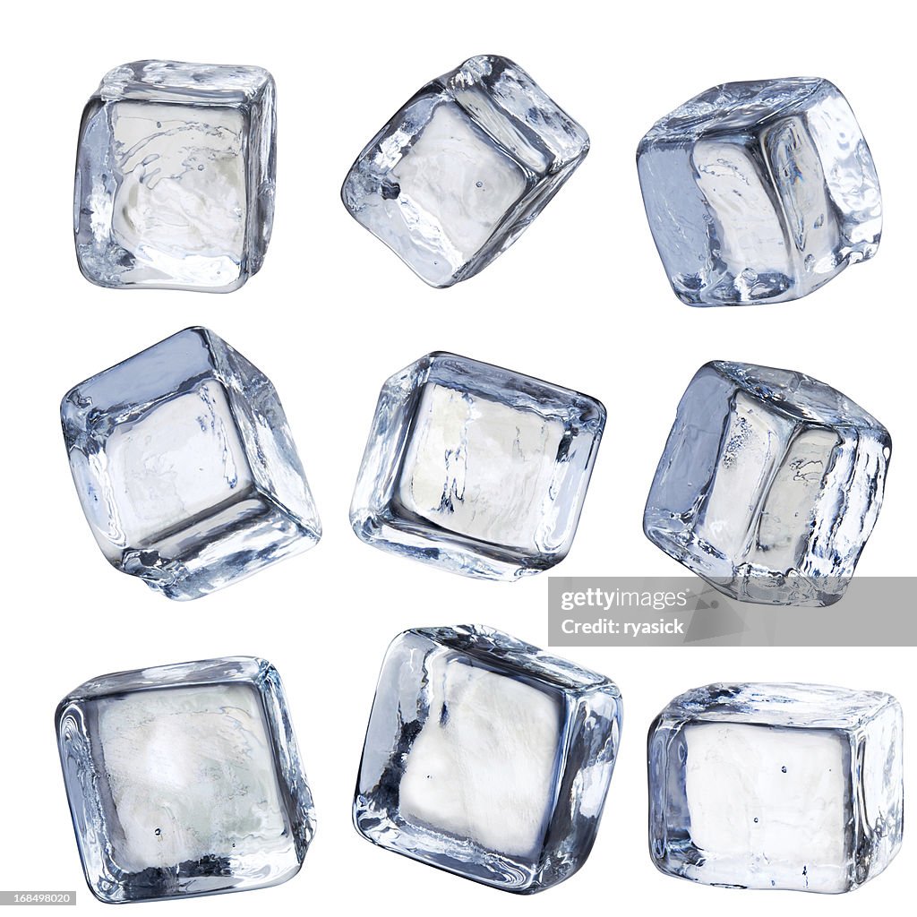 Nine Individual Square Ice Cubes Isolated With Clipping Path High-Res ...