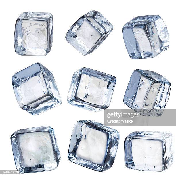 nine individual square ice cubes isolated with clipping path - iskub bildbanksfoton och bilder