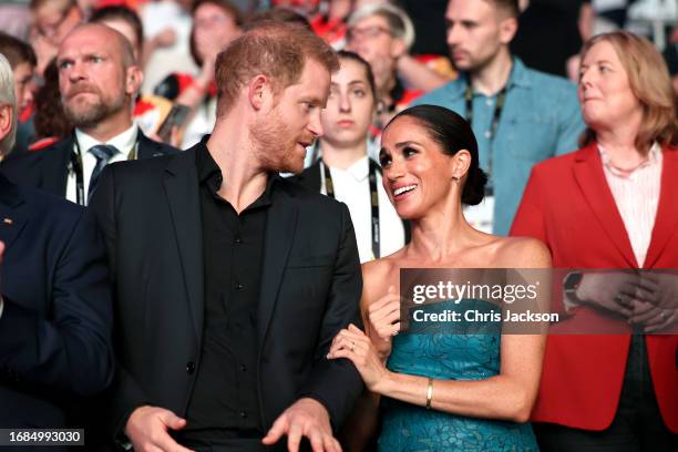 Prince Harry, Duke of Sussex, Meghan, Duchess of Sussex attend the closing ceremony of the Invictus Games Düsseldorf 2023 at Merkur Spiel-Arena on...