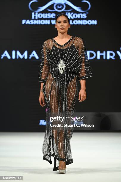 Model walks the runway for Saima Chaudhry represented by The Fashion Life Tour at the House of Ikons show during London Fashion Week September 2023...