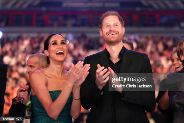 Prince Harry, Duke of Sussex, and Meghan, Duchess of Sussex attend the closing ceremony of the Invictus Games Düsseldorf 2023 at Merkur Spiel-Arena...