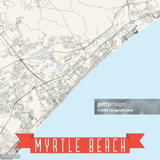 myrtle beach, south carolina, usa vector map - backdrop projection of beach stock illustrations