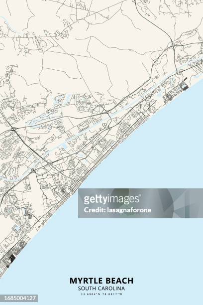 myrtle beach, south carolina, usa vector map - backdrop projection of beach stock illustrations