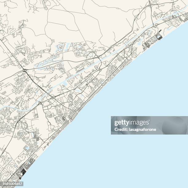 myrtle beach, south carolina, usa vector map - backdrop projection of beach stock illustrations