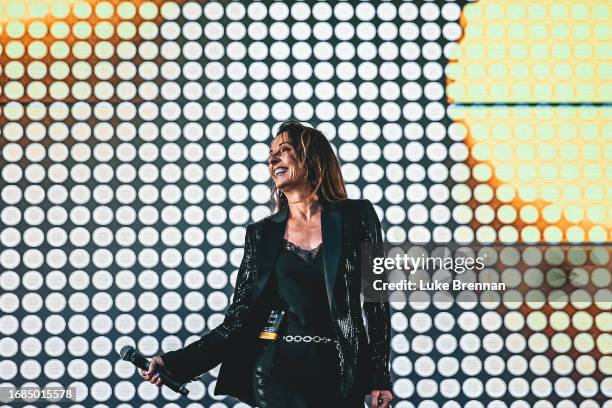 Keren Woodward of Bananarama performs at BBC Radio 2 In The Park 2023 at Victoria Park on September 16, 2023 in Leicester, England.