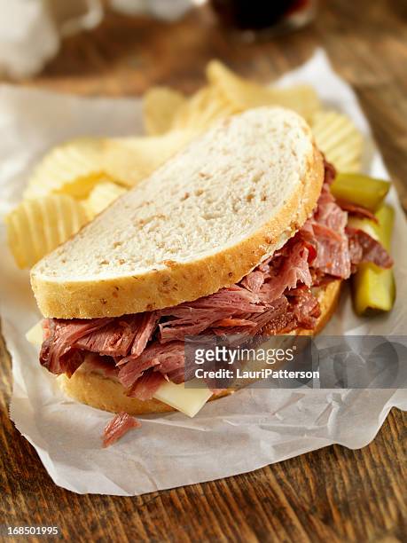 pastrami sandwich - reiben stock pictures, royalty-free photos & images