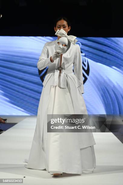 Model walks the runway for TUVZA represented by B20 Events at the House of Ikons show during London Fashion Week September 2023 on September 16, 2023...