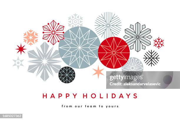 weihnachtskarte mit sternen und schneeflocken - weihnachtskarte stock-grafiken, -clipart, -cartoons und -symbole