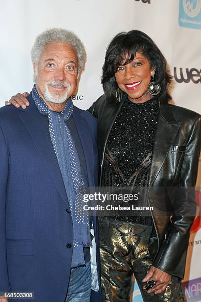 Singers Tom Jones and Natalie Cole arrive at the NARM Music Biz Awards dinner party at the Hyatt Regency Century Plaza on May 9, 2013 in Century...