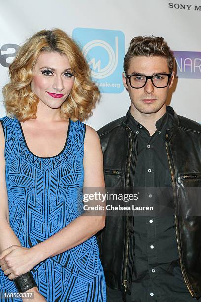 Musicians Amy Heidemann and Nick Louis Noonan of Karmen arrive at the NARM Music Biz Awards dinner party at the Hyatt Regency Century Plaza on May 9,...